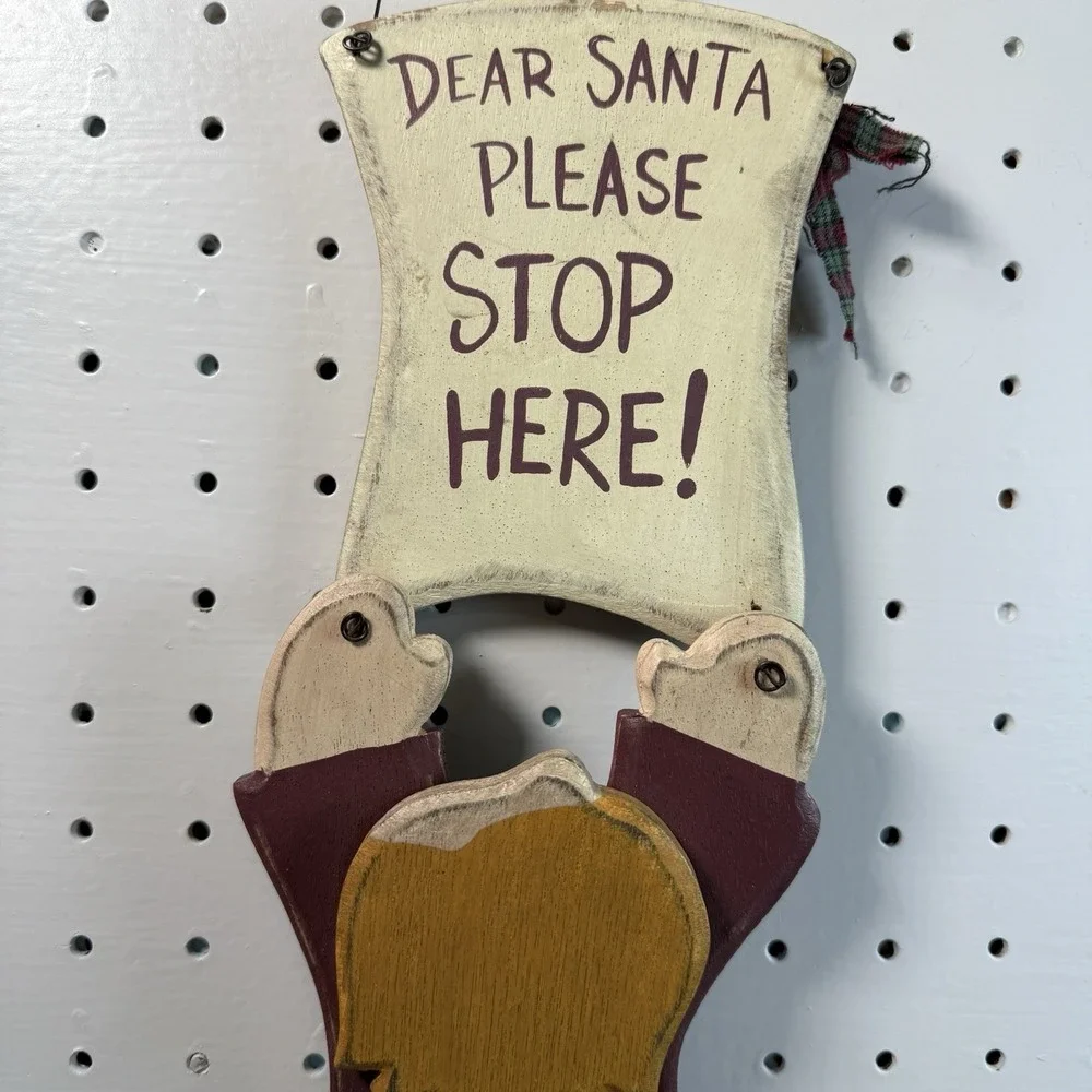 Dear Santa Please Stop Here! Wooden Plaque Sign Wall Décor VTG Farmhouse Boy Pjs